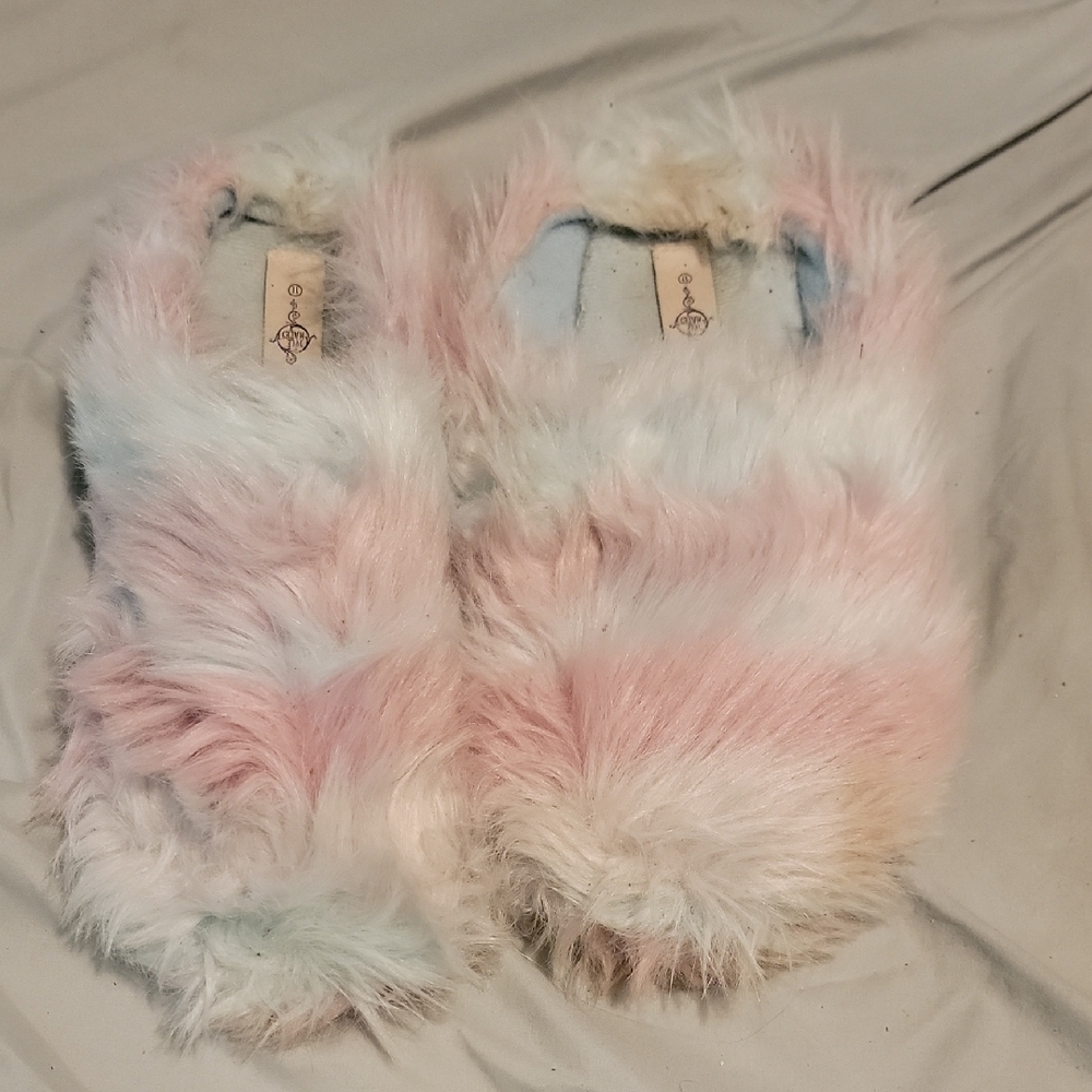 Fuzzy Pink and White Slippers